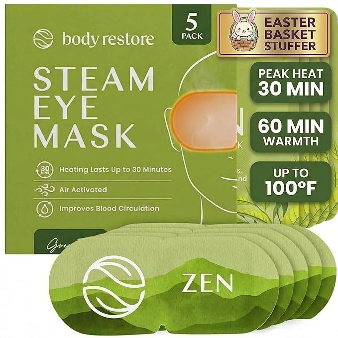 Body Restore Heated Eye Mask for Dry Eyes 5 Pack – Fathers Day Gift for Dad, Self Heating Warm Compress, Birthday Gifts for Women and Men, Relaxation – Green Tea