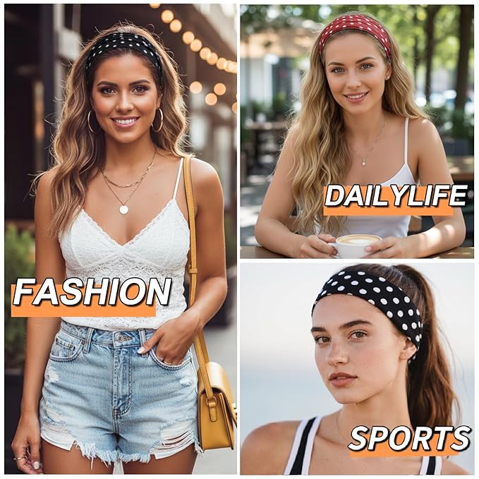 TERSE Headbands for Women Trendy Polka Dot Hair Bands for Yoga Workout Every Day Wide Thick Head Bands