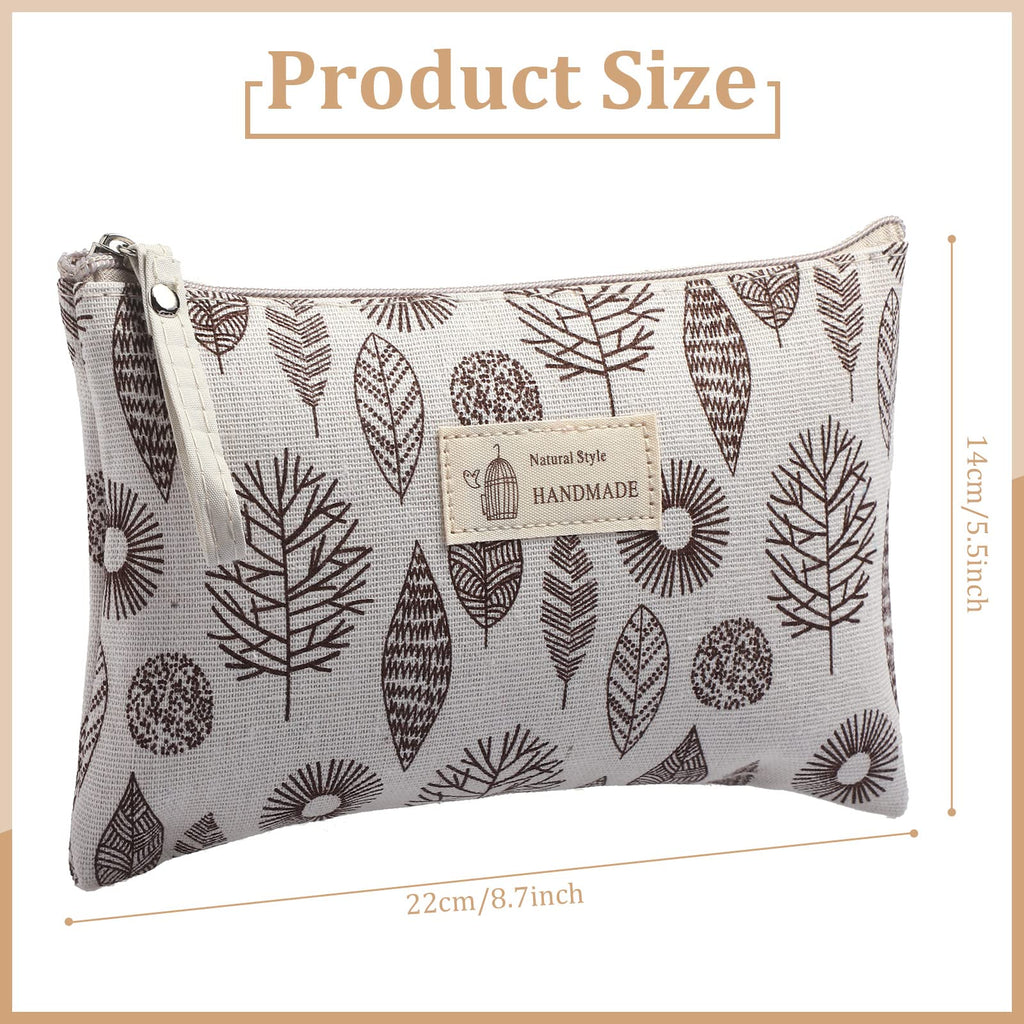 Boao 4 Pcs Canvas Cosmetic Pouches for Purse Makeup Bags Set Small with Zipper Cute Multi Functional Toiletry Travel Organizer for Back to School Women Gift, 4 Styles(Big,Arrow, Plaid, Tree, Leave)