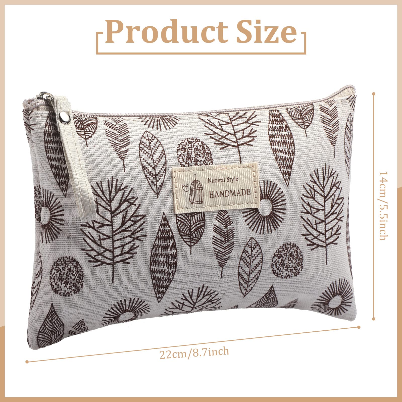 Boao 4 Pcs Canvas Cosmetic Pouches for Purse Makeup Bags Set Small with Zipper Cute Multi Functional Toiletry Travel Organizer for Back to School Women Gift, 4 Styles(Big,Arrow, Plaid, Tree, Leave)