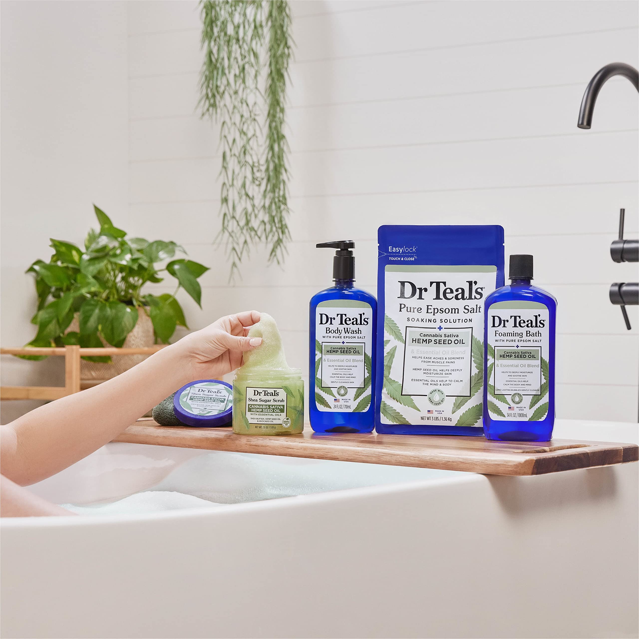 Dr Teal's Shea Sugar Body Scrub, Cannabis Sativa Hemp Seed Oil with Essential Oils, 19 oz (Pack of 3)