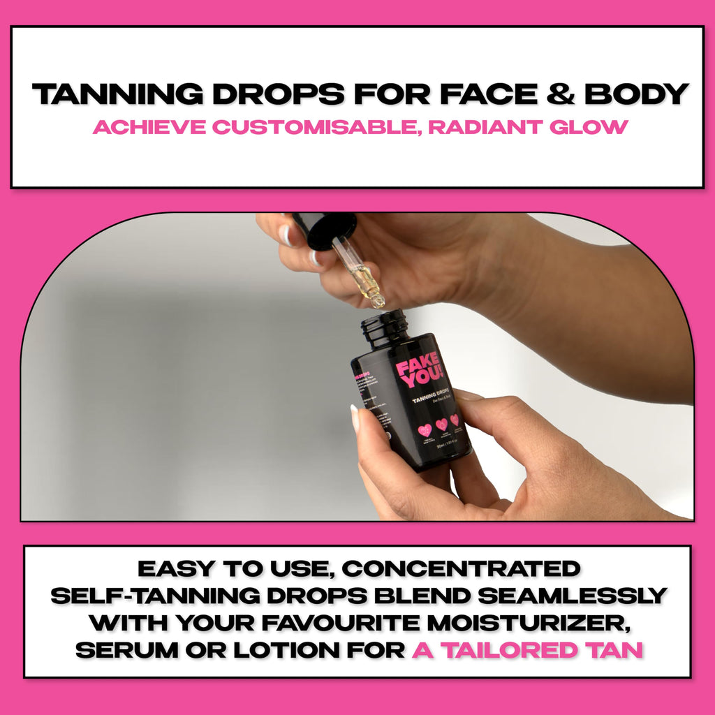 Fake You! Tanning Drops – Self Tanner for Natural Glow – Buildable Face & Body Tan – Streak-Free Finish – Long-Lasting Hydration/Sunless Tanning – 30ml