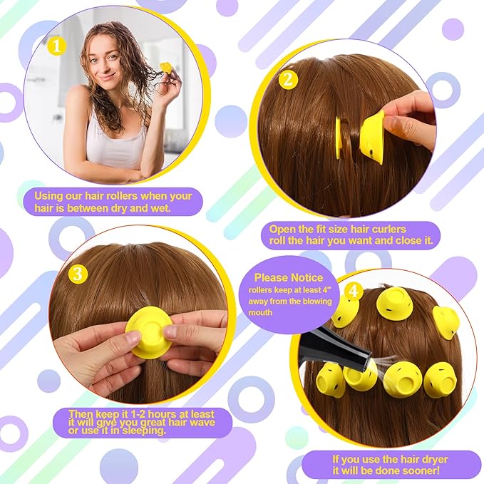 JANYUN 40 Pcs Yellow Silicone Hair Rollers (Including 20pcs Large & 20pcs Small Heatless Hair Curlers)