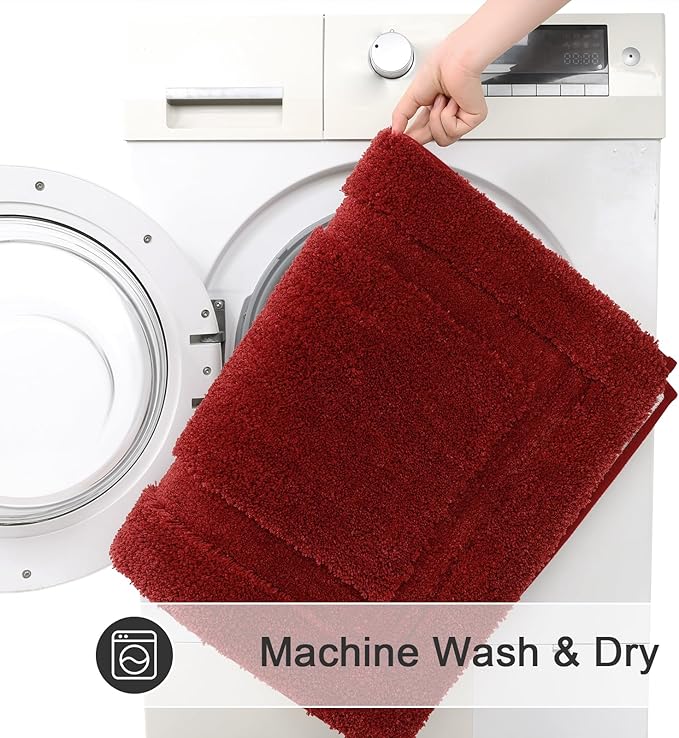 SHACOS Red Bathroom Rugs Sets 3 Piece Small Bath Mat U Shaped Toilet Rug