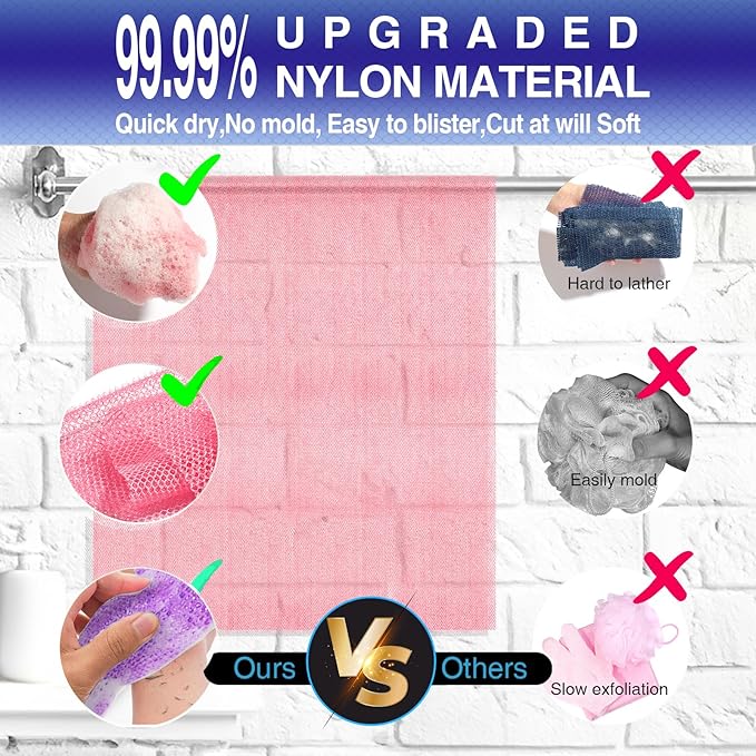 5 Pieces African Bath Sponge African Net Long Net Bath Sponge Transform Your Shower Routine with African Bath Sponges for Exfoliated, Silky Smooth Skin (Purple, Pink, Green, Blue, White)