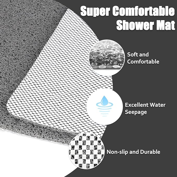 Shower Mat Bathtub Mat Non-Slip - 32x32 Inch, Soft Comfort Bath Mat with Drainage Holes, PVC Loofah Massage Bathmat for Shower, Tub, Bathroom, Wet Areas, Quick Drying