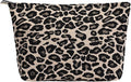RIKMOXR Brown Leopard Canvas Makeup Bag Organizer for Women & Girls - Large Capacity Travel Toiletry Pouch | Purse Organizer Cosmetic Zipper Bag
