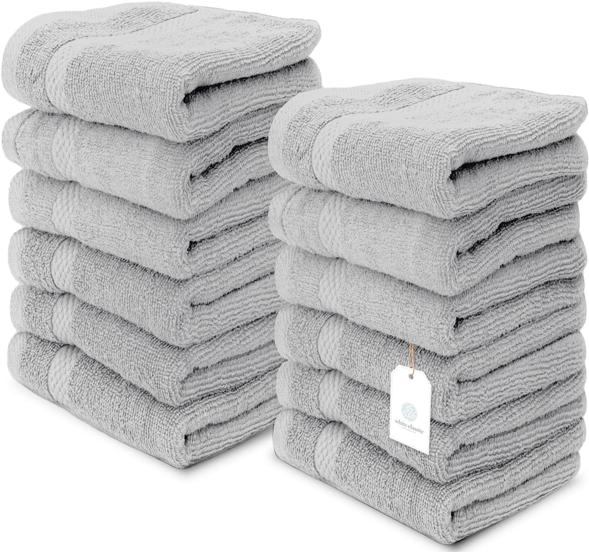 White Classic Luxury Dark Gray Washcloths 12 Pack - 13x13, Turkish Cotton
