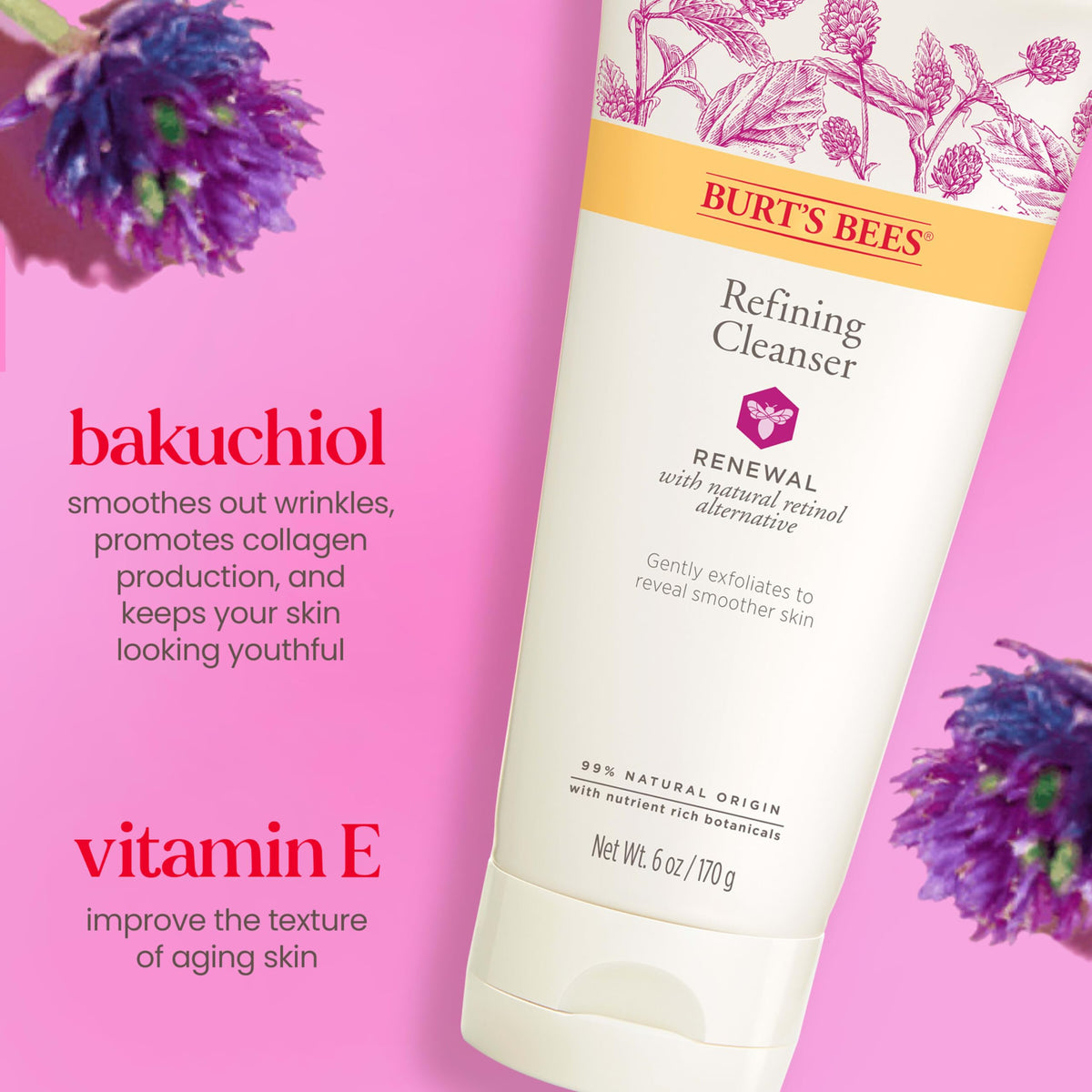 Burt's Bees Renewal Refining Cleanser, Natural Retinol Alternative, 6 oz.