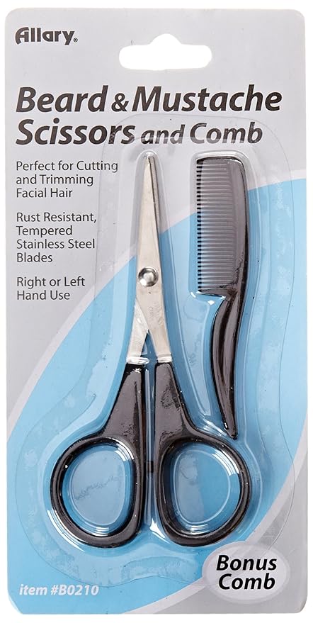 Allary Men's Beard and Mustache Scissors, Mini Comb Trimming Kit