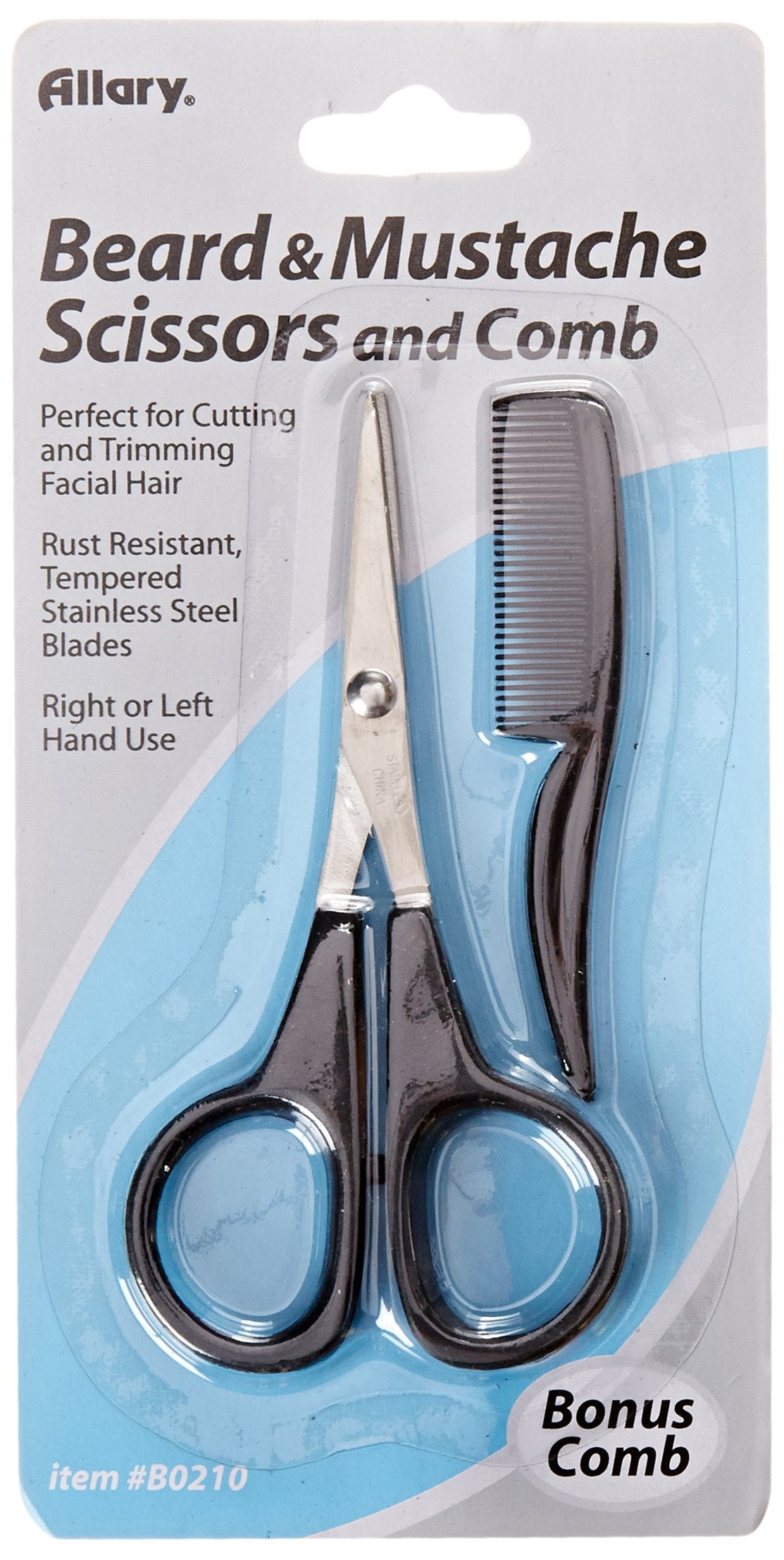 Allary Men's Beard and Mustache Scissors, Mini Comb Trimming Kit