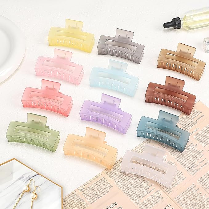 Sisiaipu 3.5 Inch Square and Rectangular Hair Clips - 12 Pcs Claw Clips for Thick and Thin Hair, Rectangle Jaw Clips in Bulk, Hair Accessories for Women and Girls - Ice Cream