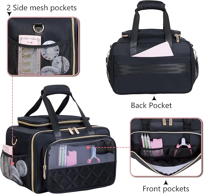 Nail Polish Organizer Holds 80 Bottles, with Two Removable Case, Portable Travel Nail Kit Storage Bag for Manicurist, Nail Art Enthusiasts,Black