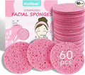 60-Count Compressed Facial Sponges|100% Natural Kickleen Cellulose Cosmetic Spa Sponges for Daily Facial Cleansing|Makeup and Mask Removal | Exfoliating | Skin Massage | Pore Exfoliation(Pink)