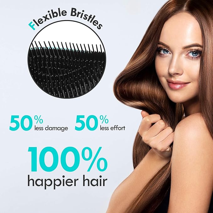 Aussumy Detangling Hair Brush Set - 2 Pack Detangler Hairbrush with Ultra Soft Bristle for Effortless Tangle Removal - For Dry Wet Damaged Curly Hair for Men Women Girls Boys Kids - Purple & Green