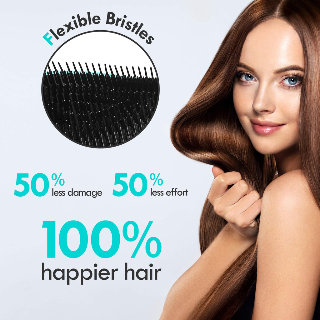 Aussumy Detangling Hair Brush Set - 2 Pack Detangler Hairbrush with Ultra Soft Bristle for Effortless Tangle Removal - For Dry Wet Damaged Curly Hair for Men Women Girls Boys Kids - Purple & Green