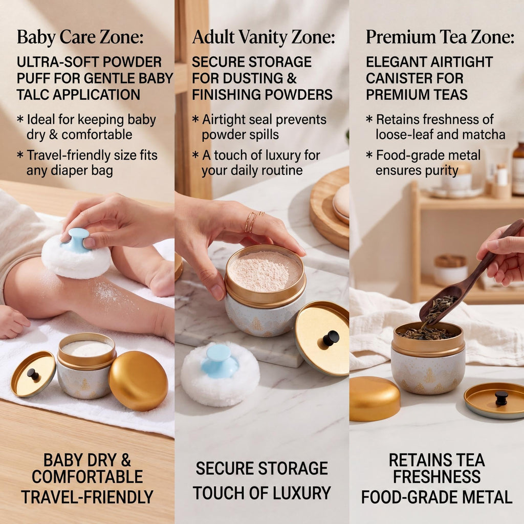 Body Powder Powder Case with Powder Puff Powder Container Tea Canister for Baby and Adult Body Talcum Powder Tea Box (Yellow Sea)
