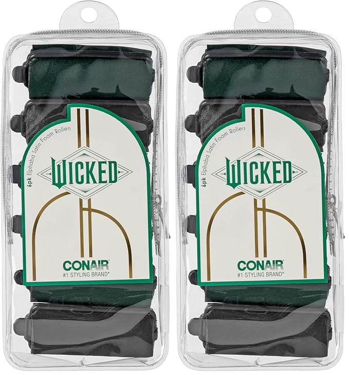 Wicked Elphaba 6PK Satin Rollers - hair rollers - foam rollers - heatless hair curlers - Scunci by Conair (Pack of 2)