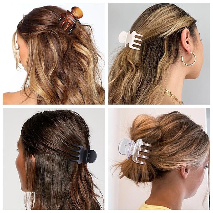 Medium Hair Clips Combination 2 Styles Small Claw Clips for Thin Hair 8 Pcs Matte Non-slip Rectangle Jaw Clips Square Hair Accessories for Women and Girls (Transparent)