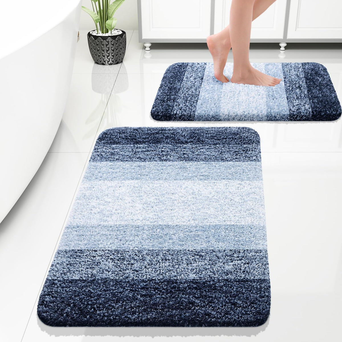 OLANLY Micorfiber Bathroom Rug Set 2 Piece, Soft Bath Mats, Olive Green