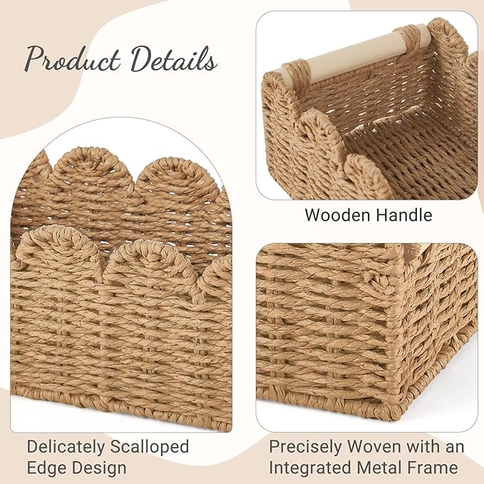 Dahey Toilet Paper Storage Basket 2 Pack Bathroom Scalloped Tank Basket