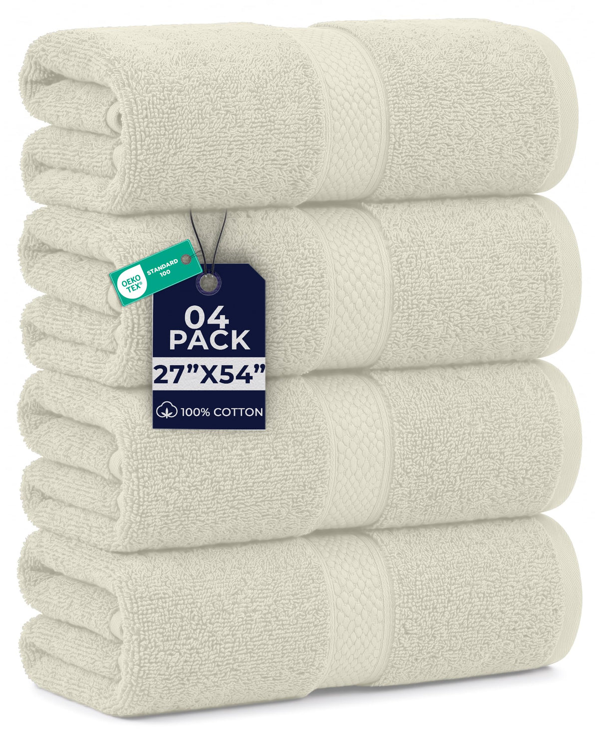 DAN RIVER 600 GSM Cotton Large Bath Towels Set of 4, 27 x 54 Inches