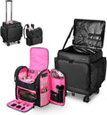 BYOOTIQUE Rolling Makeup Train Case with Backpack Travel Cosmetic Bag, Pink