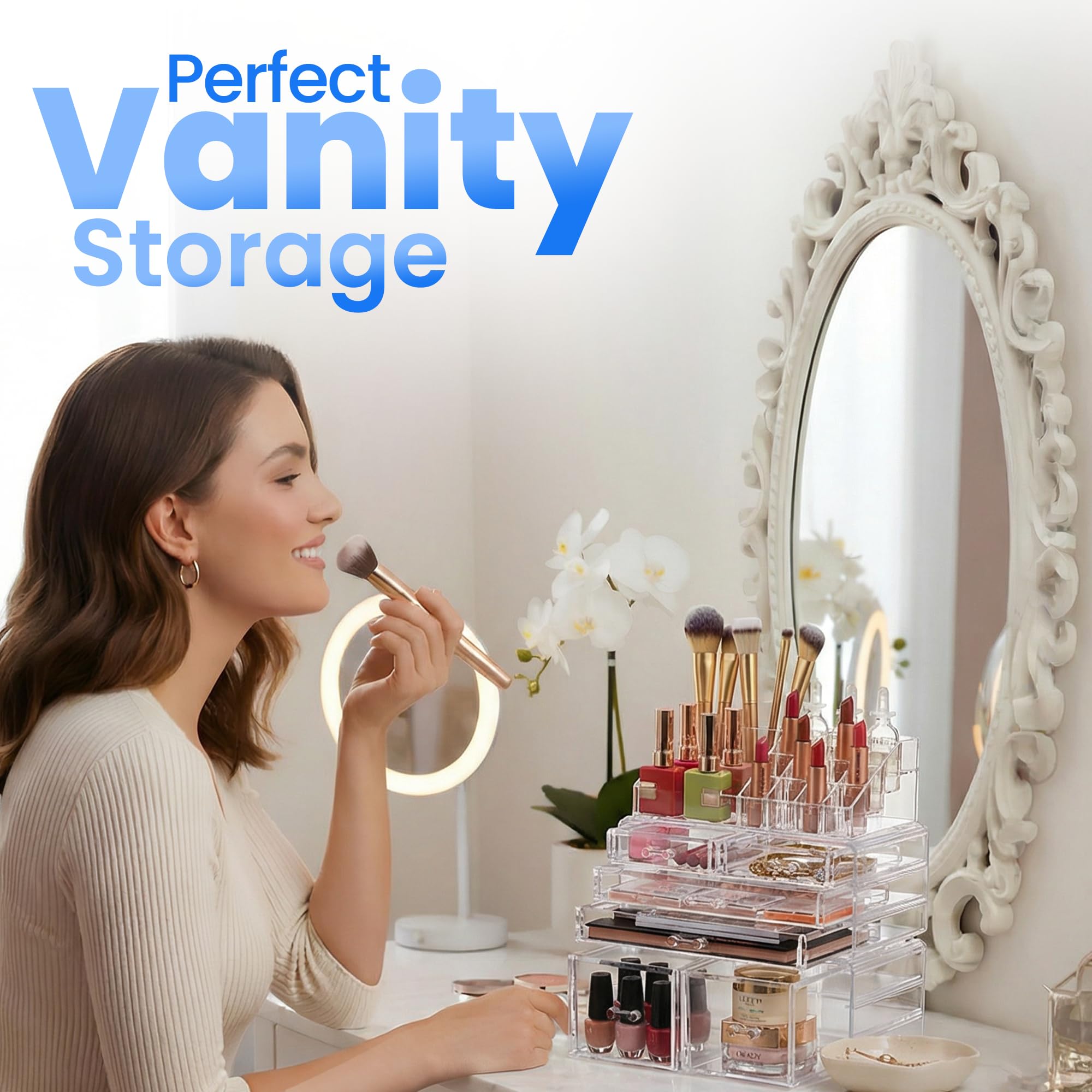 Masirs Clear Cosmetic Storage Organizer, Classy Design, Versatile, Simplifies Your Life