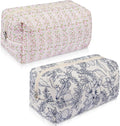 Gosect 2 Pack Floral Makeup Bag, Cute Cosmetic Bag for Women Girls, Quilted Cotton Make up Pouch, Travel Makeup Bags, Portable Storage Toiletry Organizer Bag(Pink+Navy Blue)