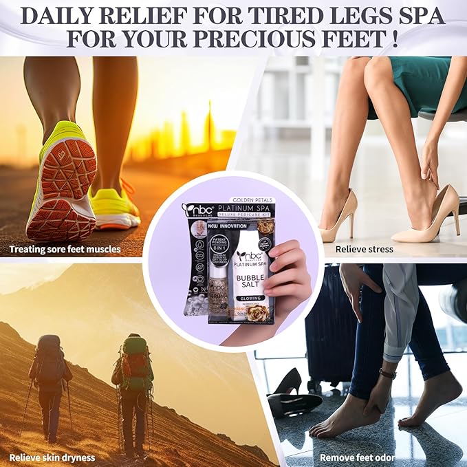 nbc BeautiLab Pedicure Foot Soak Set - Upgraded 6 in 1 Foot Spa, Foot Bath Spa, Pedicure Kit, Foot Soak for Tired & Dry Cracked Feet, Athletes Feet, Bad Odor, Softens Calluses,Golden Petals