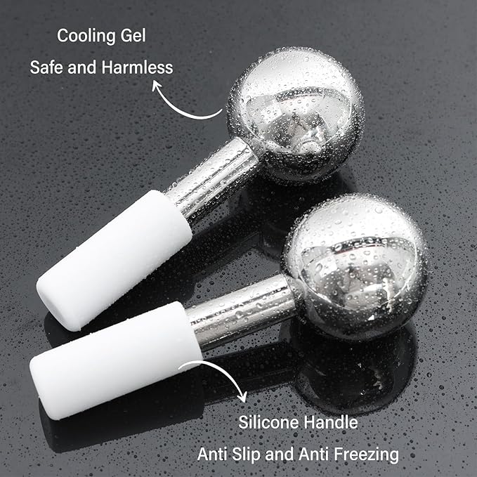 Ice Globes for Face & Eyes Unbreakable 304 Stainless Steel Cryo Sticks for Men Women Facials Skin Care for Puffiness Sagging Skin Fine Lines and Facial Relaxation