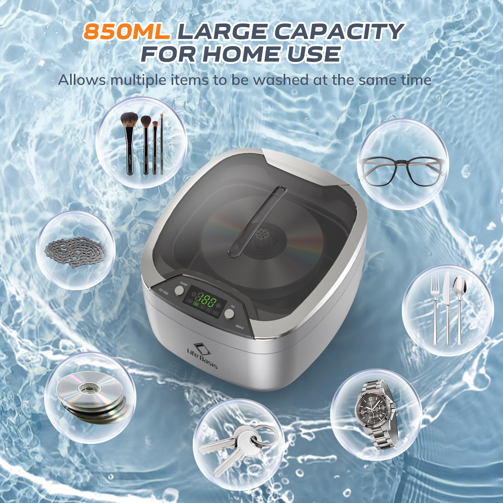 LifeBasis 28oz Professional Ultrasonic Cleaner, 42kHz Jewelry Cleaner