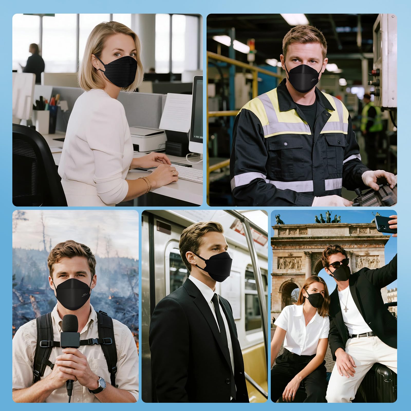akgk KN95 Face Mask 50 PCS, Breathable Protection Masks, 5-Ply KN95 Blue Masks, Cup Dust Safety Masks