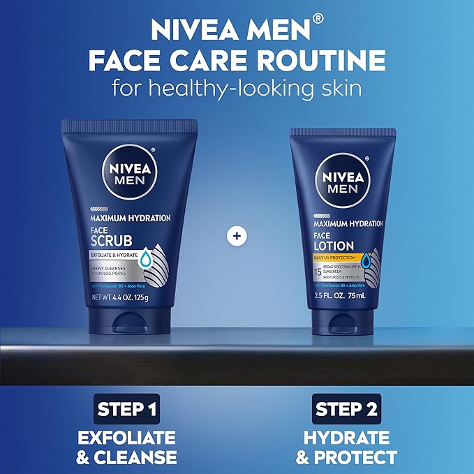 NIVEA MEN Maximum Hydration Face Scrub with Provitamin B5 and Aloe Vera, Exfoliating Face Wash Deeply Cleanses to Unclog Pores, 4.4 Oz Tube, Pack of 3