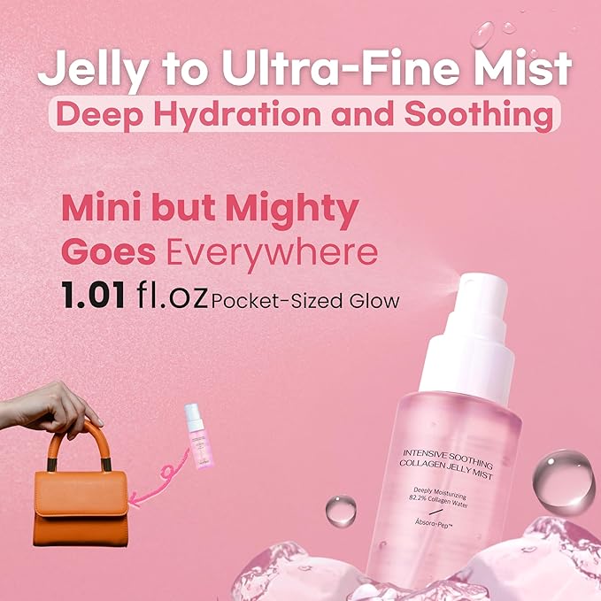 aurtier Intensive Soothing Collagen Jelly Mist, Deep Hydrating Pink facial mist, Elasticity Moisturizer, Dewy Glow Spray, Hyaluronic Acid, Lightweight Gentle for All Skin, Korean skin care 1.01 fl oz