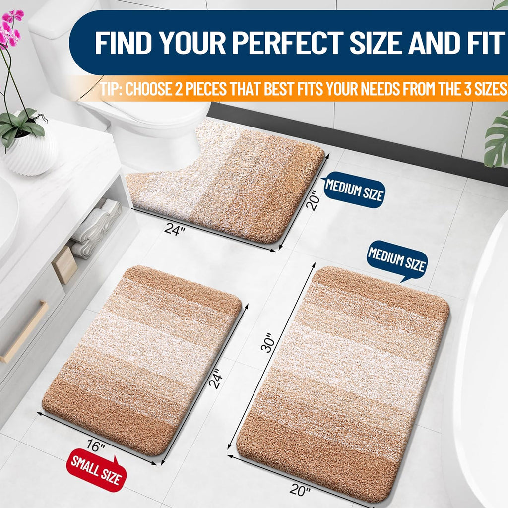 OLANLY Micorfiber Bathroom Rug Set 2 Piece, 24"x16"+U-Shaped 24"x20"