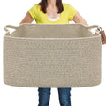 COMFY-HOMI Large Rectangular Blanket, Cotton Rope Woven for Storage, LaundryHamper, Storage,Toy Organizing Bin with Handle, Organizer and Storage-22x15x12-