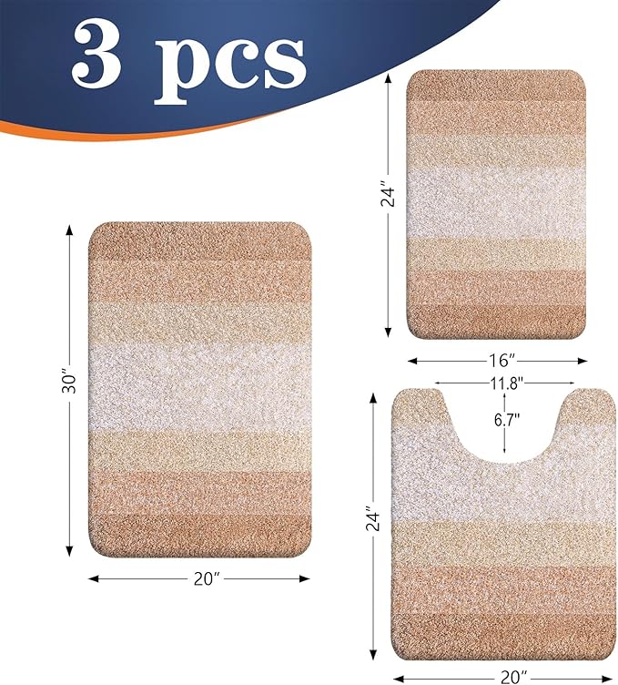 OLANLY Microfiber Bathroom Rugs Sets 3 Piece, 30"x20"+24"x16"+24"x20"