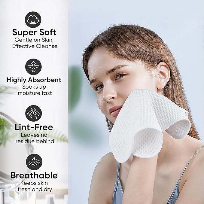 Microfiber Waffle Face Towels, 4 Pieces, Soft, Absorbent, Fast Drying, Lint Free 430 GSM (White)