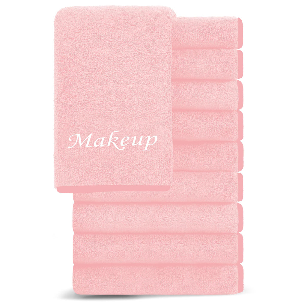 Cosy Family 10 Pack Makeup Remover Wash Cloths - Soft Microfiber Fingertip Facial Cleansing Cloths for Hand and Make Up, 12 x 12 in, Pink