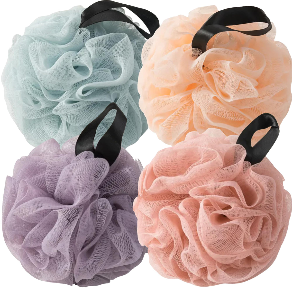 Loofah Sponges for Shower,Exfoliating Cleaning Bath Loofa Body Scrubber Balls for Women Men Washing,All Black 4 Pack