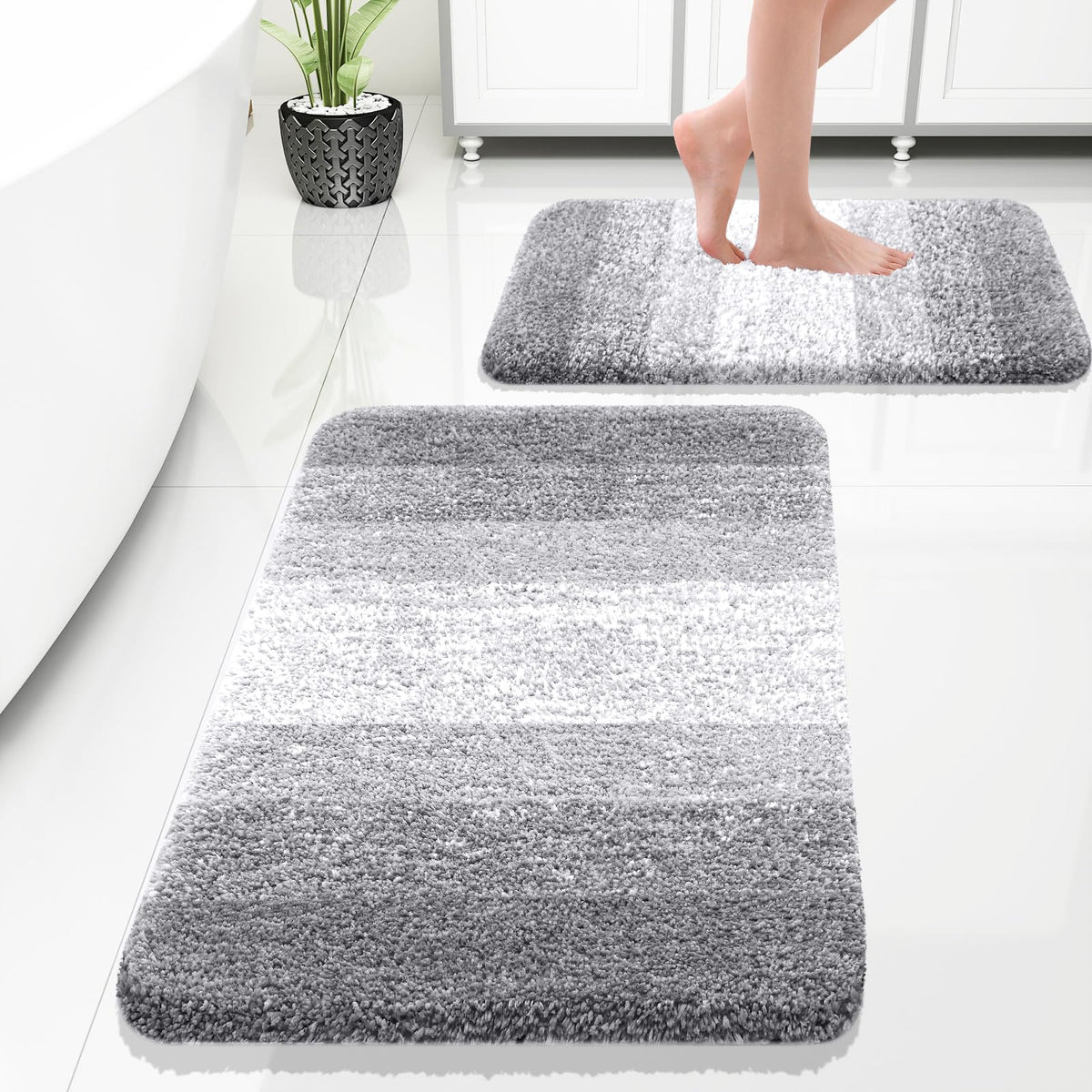 OLANLY Micorfiber Bathroom Rug Set 2 Piece, Soft Bath Mats, Olive Green