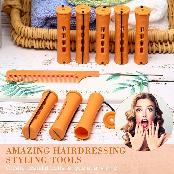 WILLBOND 36 Pieces Cold Wave Rod Hair Perm Rods Hair Rollers Perming Curlers with Steel Rat Tail Comb for Hairdressing Styling