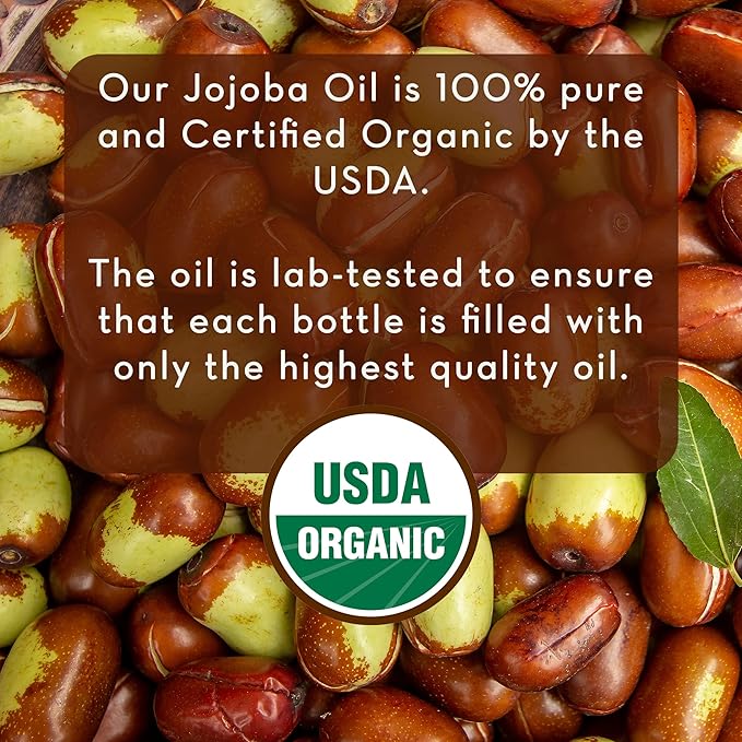 Pure Body Naturals Organic Jojoba Oil, 4 Fl Oz - 100% Pure, Organic, USA-Sourced, Cold Pressed Jojoba Oil for Skin, Face, Nails and Hair - Carrier Oil for Mixing Essential Oils