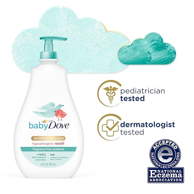 Baby Dove Sensitive Skin Care Baby Wash Fragrance Free Moisture For Baby Bath Time Fragrance Free and Hypoallergenic, Washes Away Bacteria 20 oz