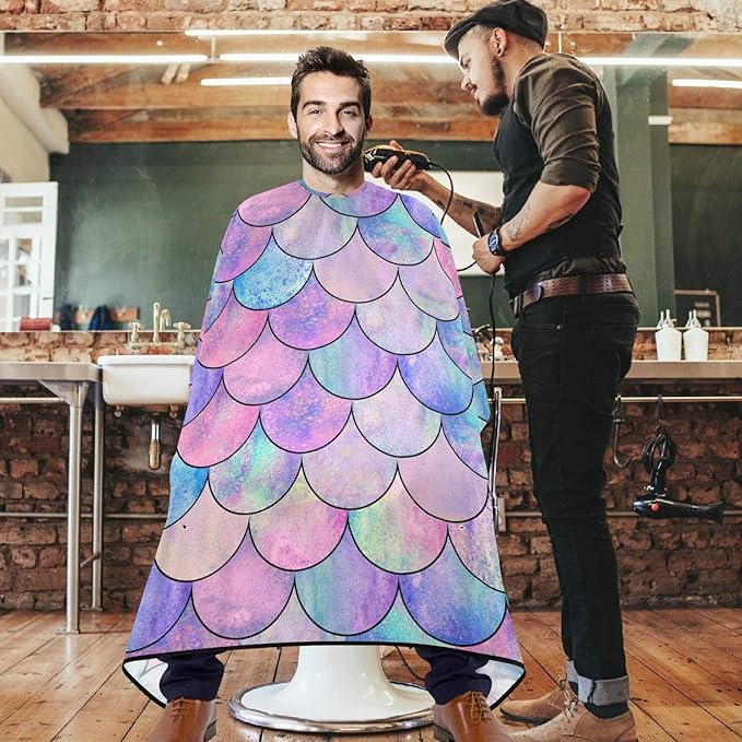 Visesunny Barber Cape - Magic Mermaid Scale Polyester Hair Cutting Salon Apron, Anti-Static, Water-Resistant Haircut and Shaving Cloth, Beard Shaving Bib, Hairdressing Cape