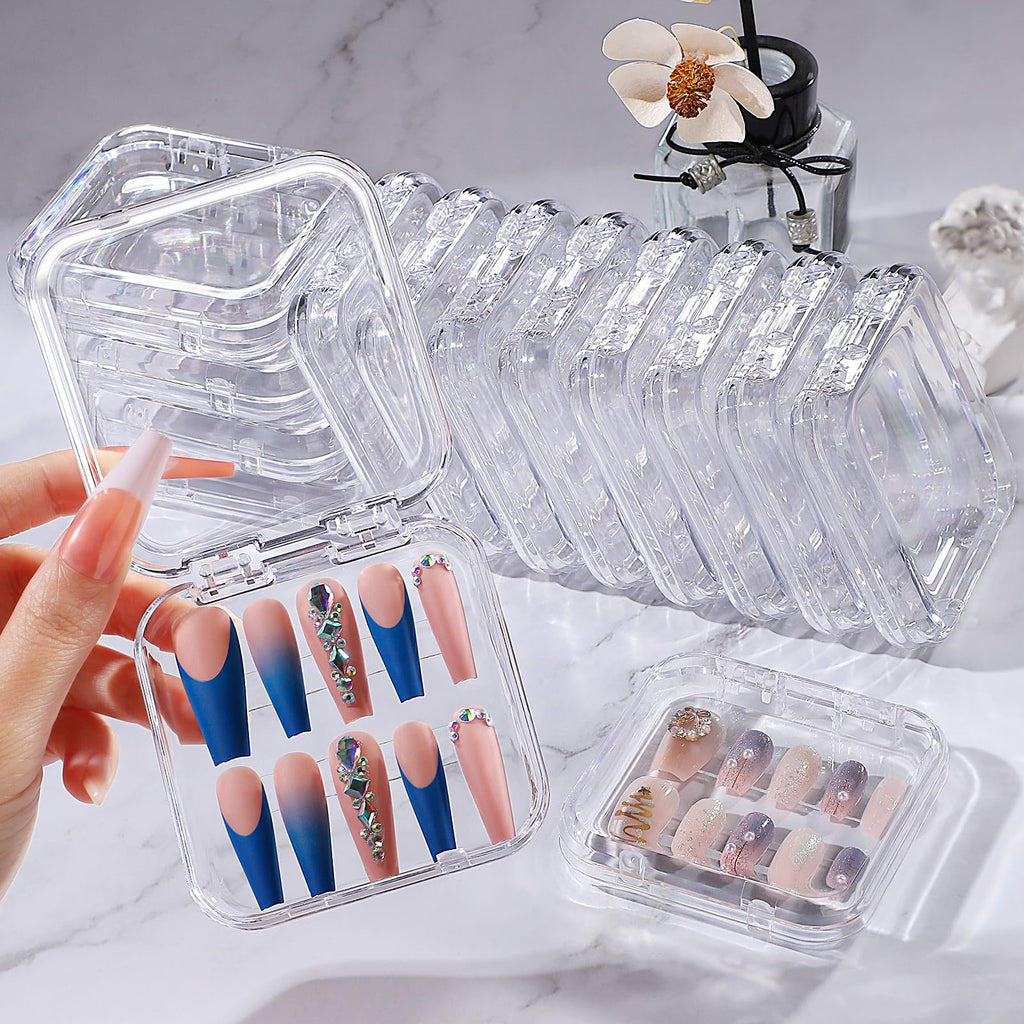 27PCS Press on Nail Boxes with 5M Nail Tape, Acrylic Fake Nail Storage Case