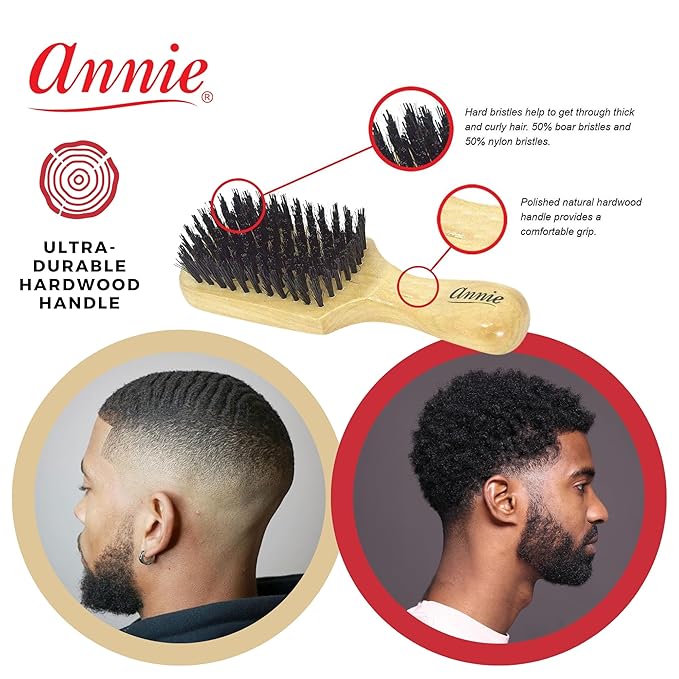 Annie Natural Boar Bristle Hard Club Brush #2061, Reinforced boar bristles, reinforced bristles, wavy hair, straight hair, long hair, short hair, no more tangles, detangler