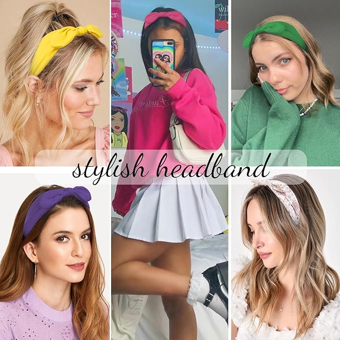 Huachi 12 Pack Wild Floral Bow Headbands for Women Elastic Headwraps Hair Band Yoga Running Sports Knotted Hair Bands Stretchy Rabbit Ears Turban Fashion Sport Cute Hair Accessories