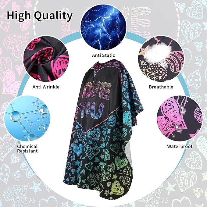 YELEGI Professional Hair Cutting Cape(2Pcs), Salon Barber Cape with Adjustable Snap Closure, Waterproof Hair Dye Color Cape Hair dressing stylist apron (Love)